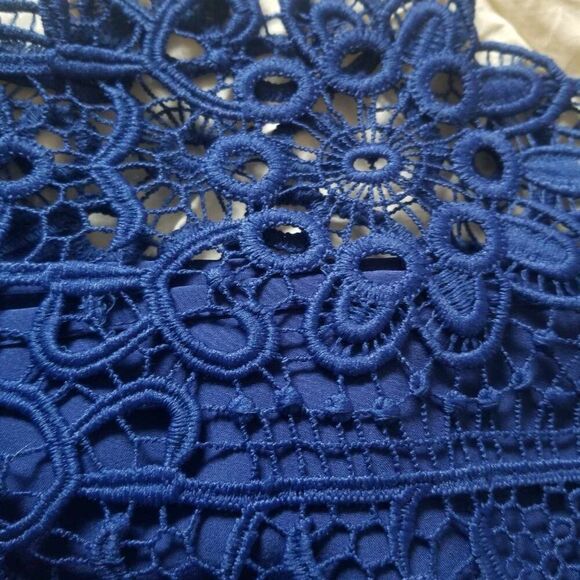 GUESS Blue Solstice Lace Crochet Ruffle Strappy Bodycon Party Wedding Dress 4/Sm - Picture 8 of 9